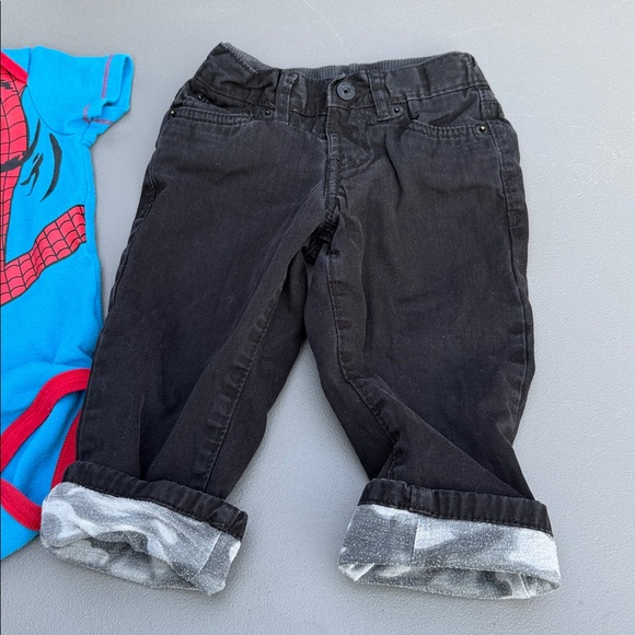 18m Spiderman marvel Blue Black Kids onsie and lines Lee black dungarees jeans - Picture 5 of 11
